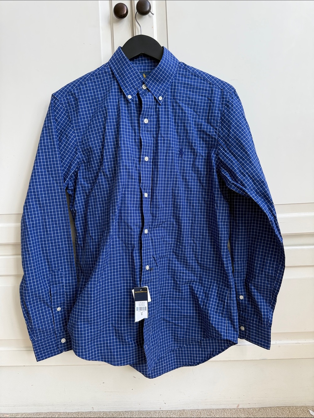 Ralph Lauren Navy Blue Windowpane Button-Down Dress Shirt